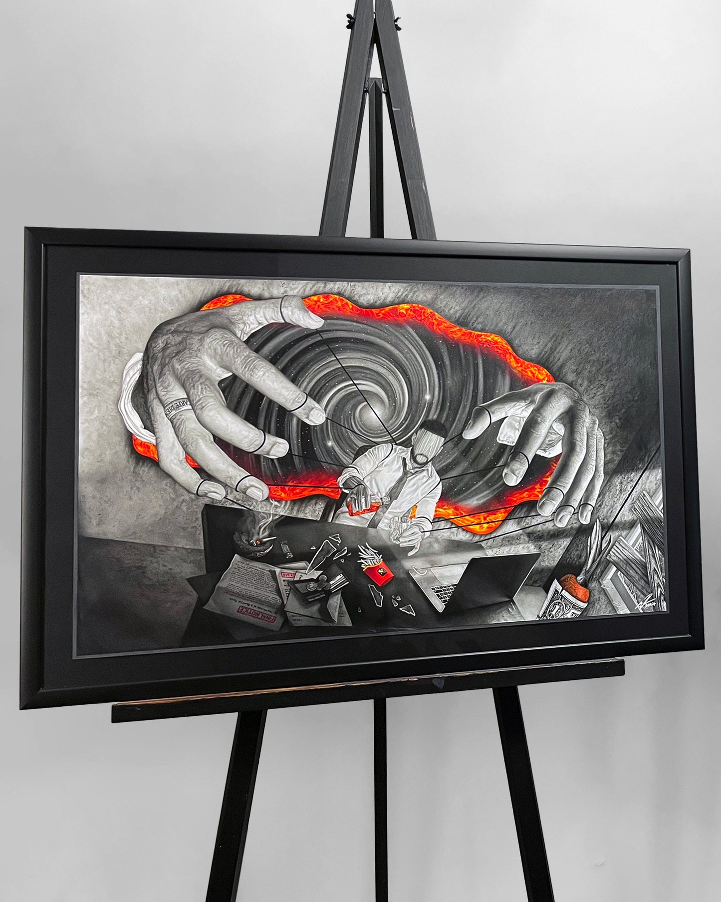 Framed original artwork ‘At Your Command’ by artist Naomi Richards – symbolic esoteric drawing with metaphysical themes