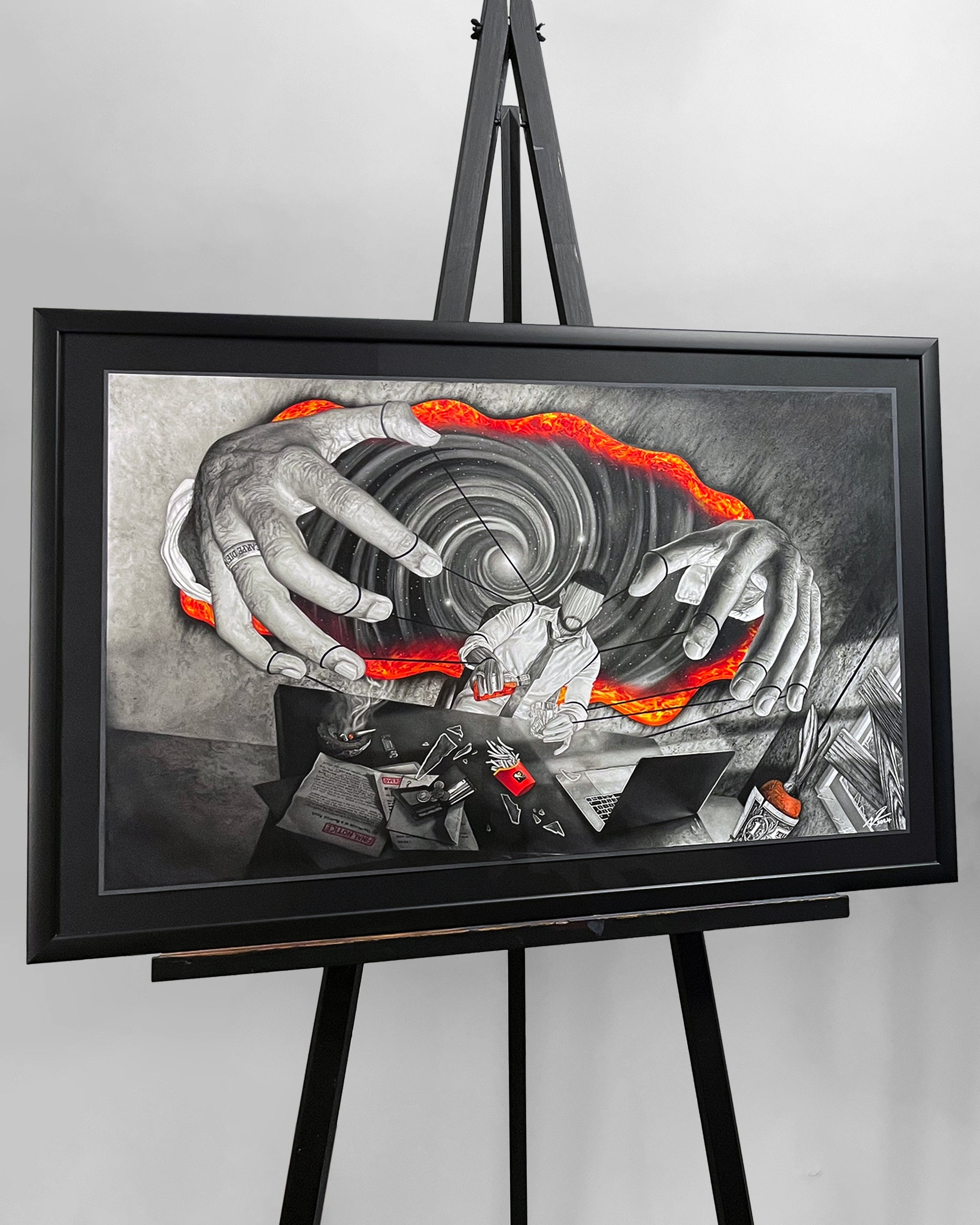 Framed original artwork ‘At Your Command’ by artist Naomi Richards – symbolic esoteric drawing with metaphysical themes